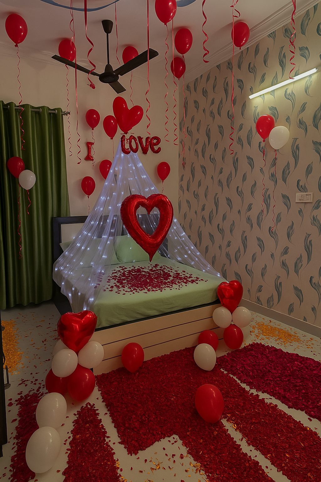 "Happy Anniversary celebration with beautiful balloon decorations by Best Event Planner & Balloon Decorators, call 8595078930 for bookings."